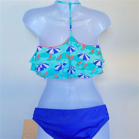 Hobie Swim Hobie Ruffled Top Bikini Set Size M Nwt Poshmark