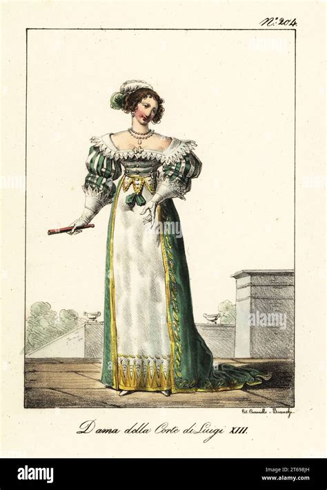 Lady At The Court Of King Louis Xiii Of France In Plumed Hat Gown