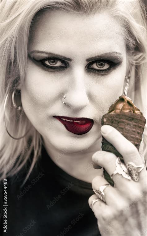 Blonde Woman With Chocolate Ice Cream Dark Theme Colour Pop Stock Photo Adobe Stock