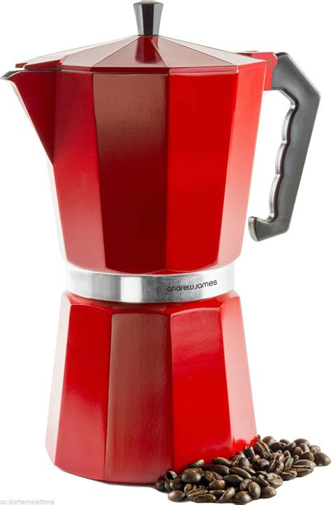 Andrew James Stove Top Red Espresso Coffee Percolator Moka Pot Jug