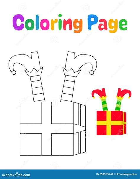 Coloring Page with Elf Feet with Gift Box for Kids Stock Vector ...