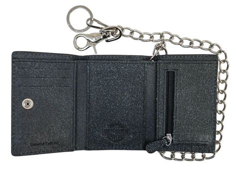 Harley Davidson Men S Skull Tri Fold Biker Chain Black Leather Wallet