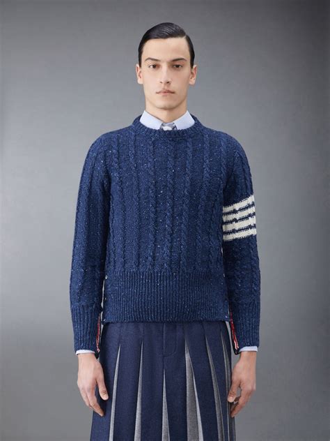 Donegal Twist Cable Bar Classic Crew Neck Pullover Thom Browne