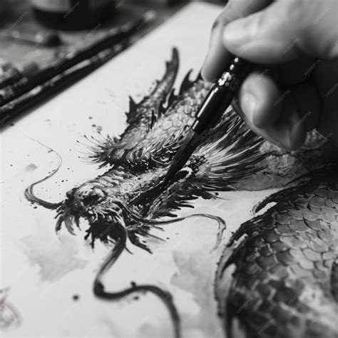 Premium AI Image | Black and white painting of a dragon Year of the dragon concept