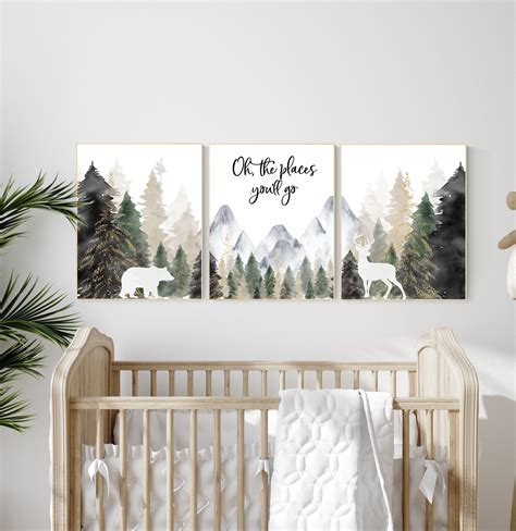 Nursery decor woodland, mountain wall art, tree nursery decor, adventure theme nursery, forest ...