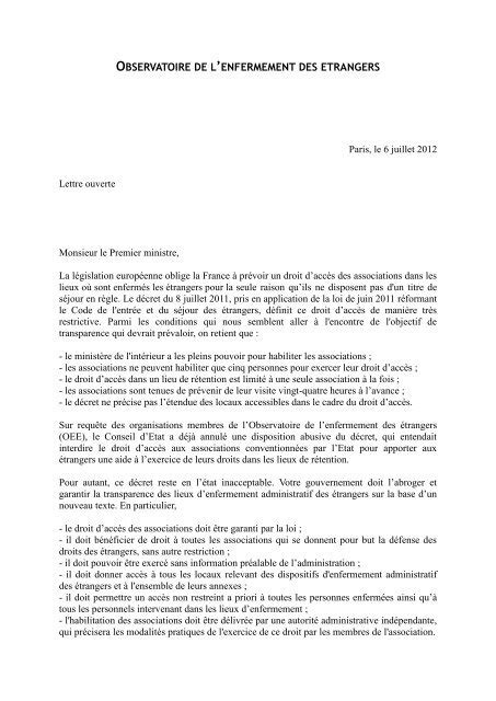 La Lettre Ouverte De L OEE Au Premier Ministre Acat