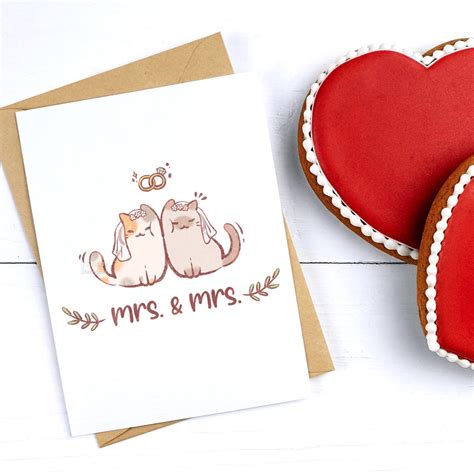 Cute Cat Wedding Card Mrs Mrs Cat Greeting Card Same Sex Marriage Card Lesbian Wedding Card