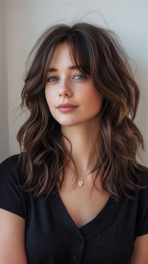 27 Haircuts Soft Shag Mid Length Haircut With Wispy Bangs