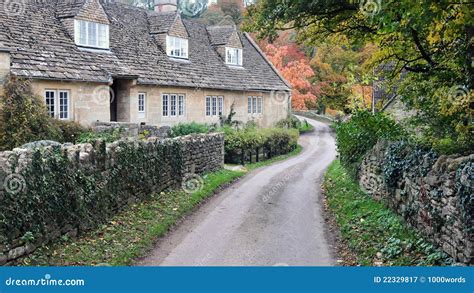 Old Cottages On A Country Road In Autumn Stock Image Image Of Cottage