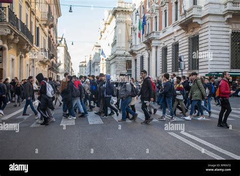 Rome Italy February 7 2019 Pedestrians Crossing The Street In Rome