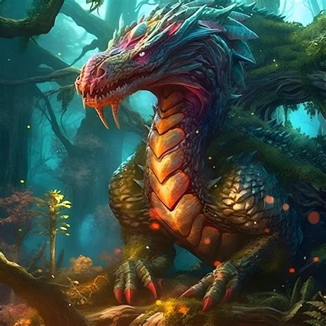 Premium AI Image | Fantasy dragon in the forest 3D illustration Digital ...