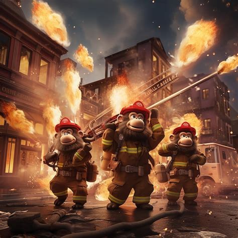 Premium Photo 3d Rendered Anthropomorphic Monkey Gang As Firefighter