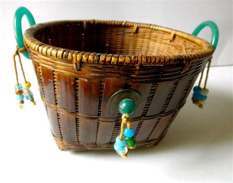 Rare Antique Chinese Bucket Basket With Peking Green Glass Etsy