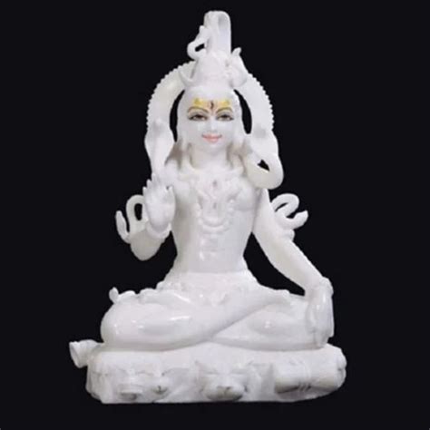 White Painted Lord Shiva Marble Statue For Worship Size 18 Inch At