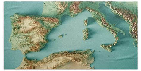 West Mediterranean Sea 3d Render Topographic Map Color Beach Sheet By