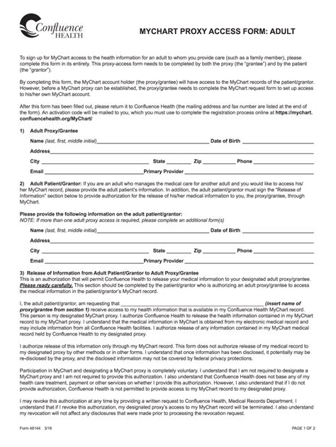 Fillable Online Mychart Proxy Access Form Adult Fax Email Print