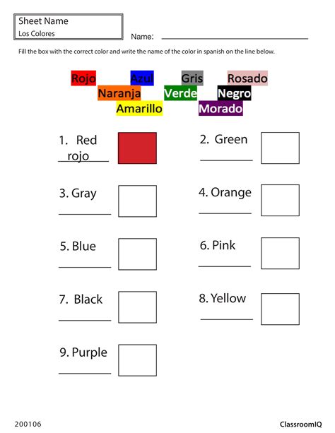 Colors In Spanish Worksheets