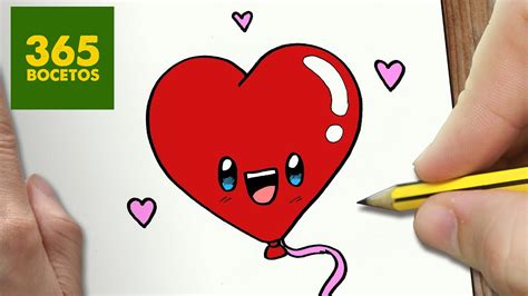 Como Dibujar Globo Corazon Kawaii Paso A Paso Dibujos Kawaii Faciles How To Draw A Heart