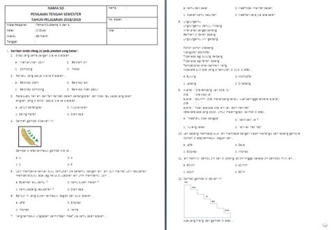 Soal PTS Kelas 2 SD MI Tema 5 Subtema 3 4 Antapedia