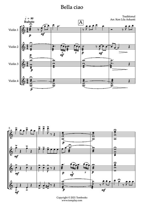 Violin Sheet Music Bella Ciao Traditional