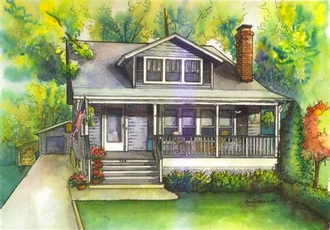 Custom House Portrait in Watercolor and Ink Architectural