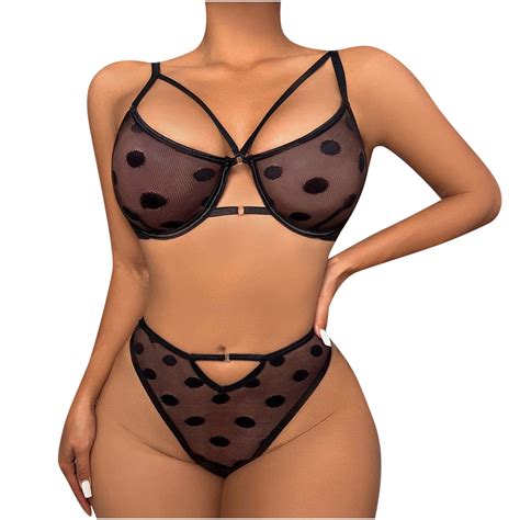 Tnhcpk Women S Mesh Polka Dot Hollow Out Erotic Lingerie Split Set