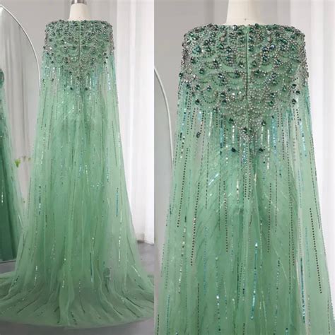 Cape Sleeve Embellished Evening Gown - Evening Dresses, Made To Order