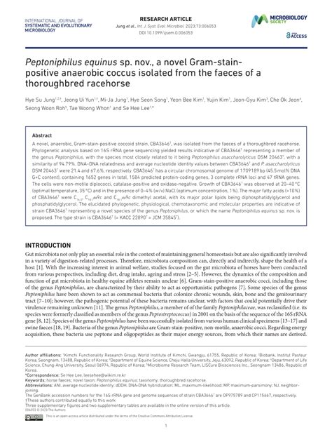 (PDF) Peptoniphilus equinus sp. nov., a novel Gram-stain-positive anaerobic coccus isolated from ...