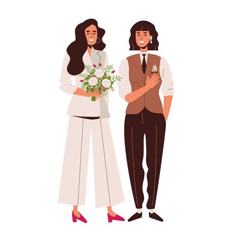 Lesbian Women Get Married Equality And Pride Ceremony And Oath At The Altar Vector