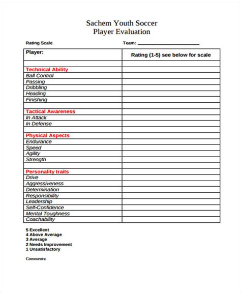 Printable Pdf Soccer Player Evaluation Form Printable Forms Free Online