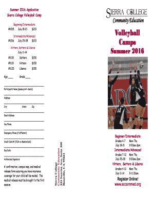 Fillable Online Sierra College Volleyball Camp Fax Email Print Pdffiller