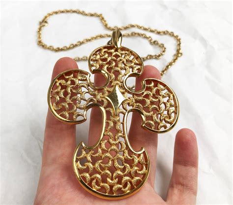 Large Gold Cross Pendant Necklace Huge Bold Accent Pendant Etsy