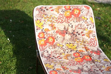 Mid Century Folding Patio Chair Retro Flower Beach Chair Retro Bed Vintage Canvas Folding