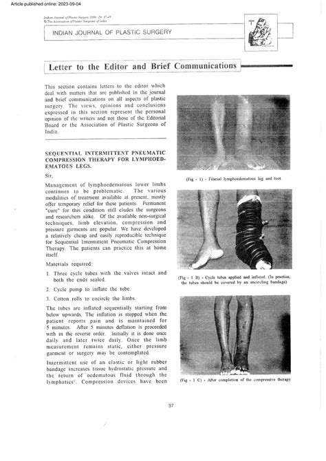 (PDF) Sequential Intermittent Pneumatic Compression Therapy for Lymphoedematous Legs