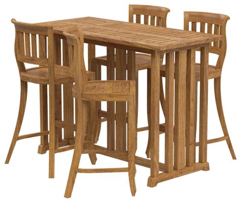 Burano Teak Wood Outdoor Dining Bar Table Chair Set Rustic Dining