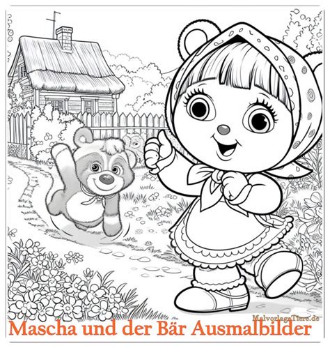 Mascha und der Bär Ausmalbilder 02 by malvorlagetiere de