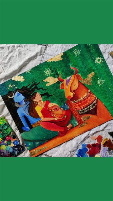 Shiva Family | Canvas painting, Canvas, Oil painting