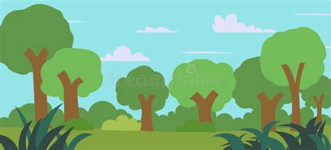 Ilustración De Vectores De Bosque De Dibujos Animados Paisaje Natural Con Cielo Azul Vista ...