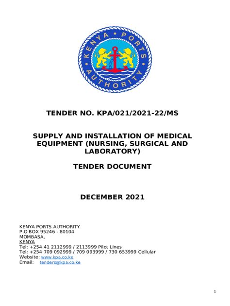 Tender No Kpa 021 2021 22 Ms Supply And Installation Of Kpa Co