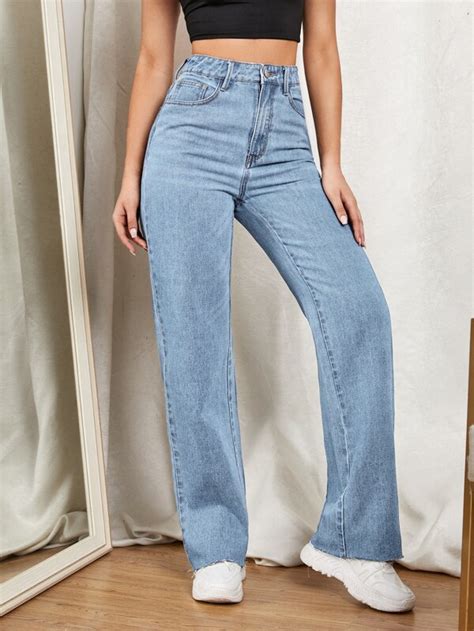 Shein Jeans De Pierna Recta Con Cremallera Moda De Mujer Shein M Xico