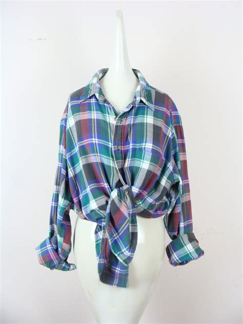 Vintage Mens Oversized Flannel Shirt 90s Plaid Grunge Etsy