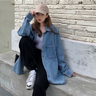 Jual Wanita Gaya Korea Baru Jaket Denim Perkakas Longgar Biru Atasan