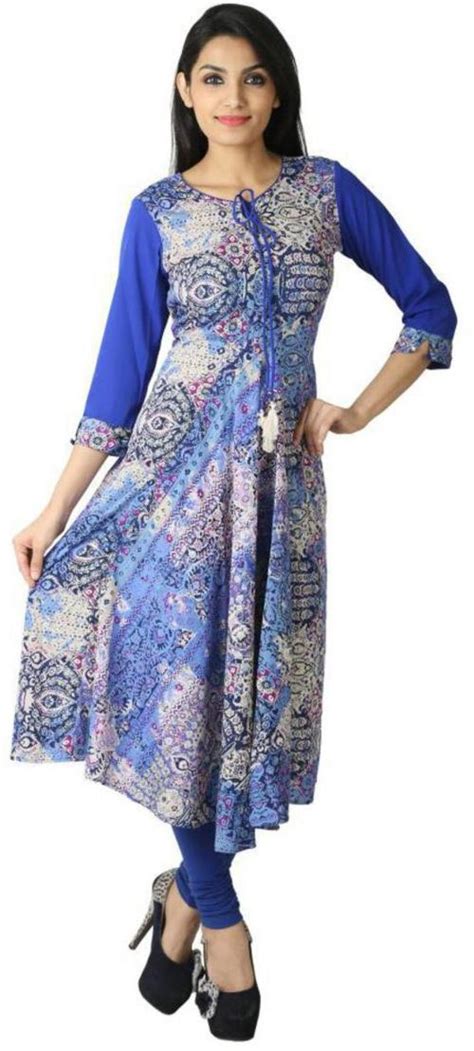 Buy Span Women Blue Printed Crepe Anarkali Kurta Mx987 Online At Best