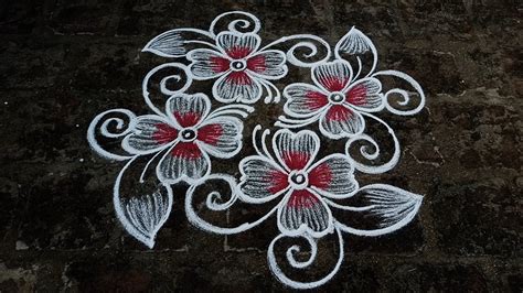 Creative Flower Rangoli Easy Dots Kolam Festival Kolangal