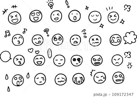 様々な表情と感情の手描きのアイコンイラスト（白黒）のイラスト素材 [109172347] - PIXTA
