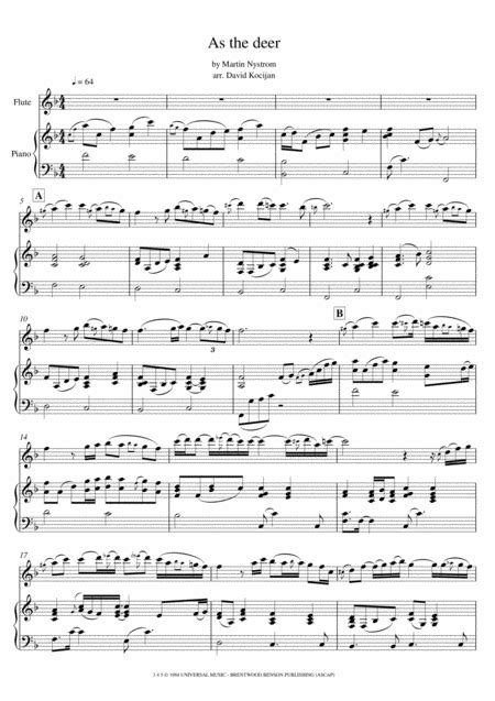 As The Deer Arr David Kocijan By Martin Nystrom Sheet Music For