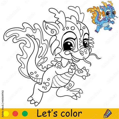 Cartoon cute and funny water dragon coloring Stock Vector | Adobe Stock