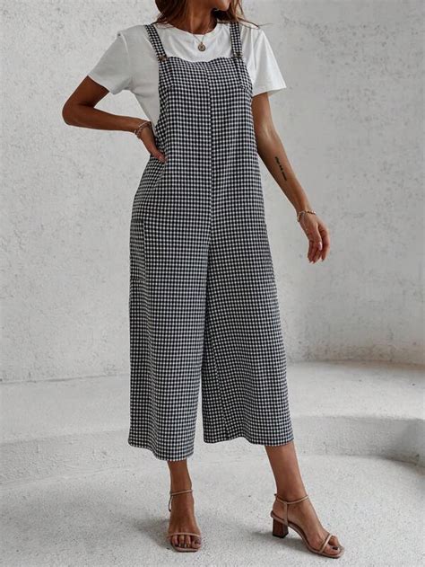 SHEIN LUNE Gingham Print Overall Jumpsuit Without Tee SHEIN USA