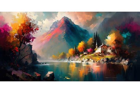 abstract mountain river landscape painting on canvas