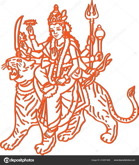 Drawing Sketch Goddess Durgi Durga Maa Sitting Tiger Lion Killing Stock